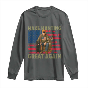 Funny Trump Deer Hunting Long Sleeve Shirt Make Hunting Great Again TS12 Dark Heather Print Your Wear