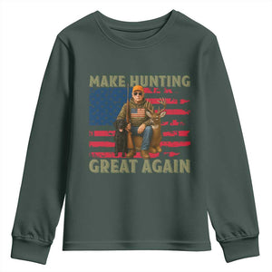 Funny Trump Deer Hunting Youth Sweatshirt Make Hunting Great Again TS12 Dark Forest Green Print Your Wear