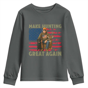 Funny Trump Deer Hunting Youth Sweatshirt Make Hunting Great Again TS12 Dark Heather Print Your Wear