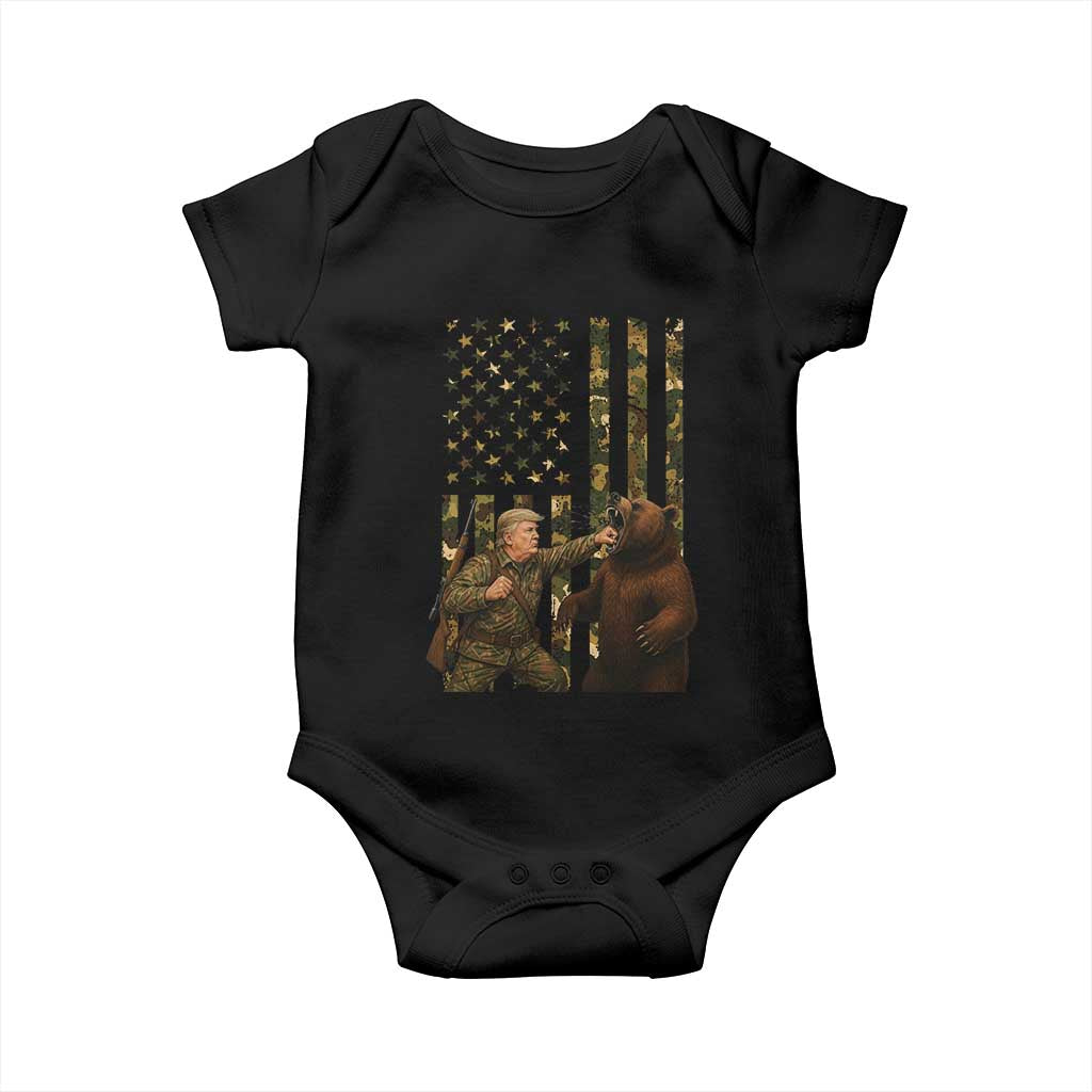 Funny Trump Vs Bear Showdown Baby Onesie American Flag Hunter Gift TS12 Black Print Your Wear
