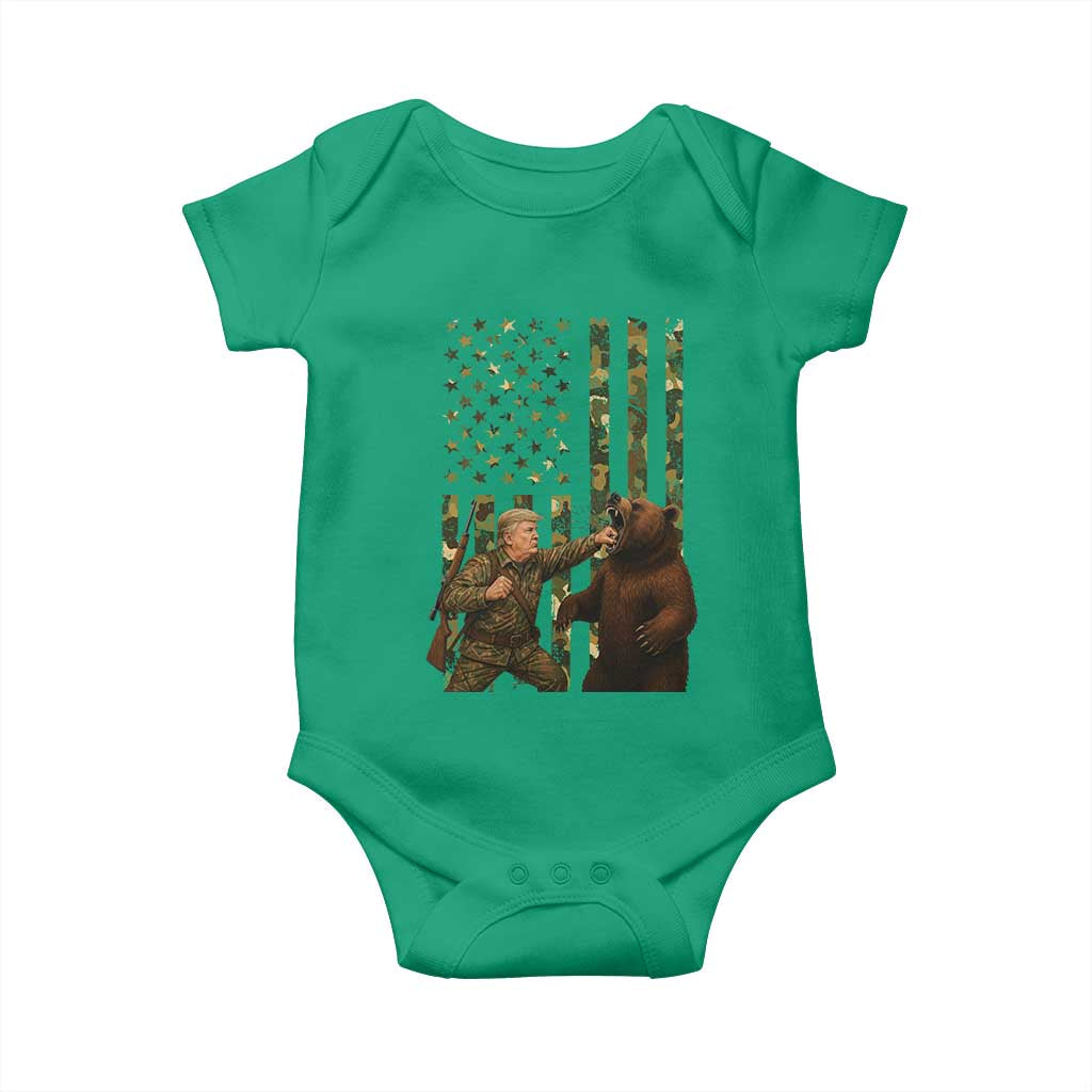 Funny Trump Vs Bear Showdown Baby Onesie American Flag Hunter Gift TS12 Irish Green Print Your Wear
