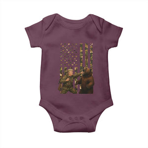 Funny Trump Vs Bear Showdown Baby Onesie American Flag Hunter Gift TS12 Maroon Print Your Wear