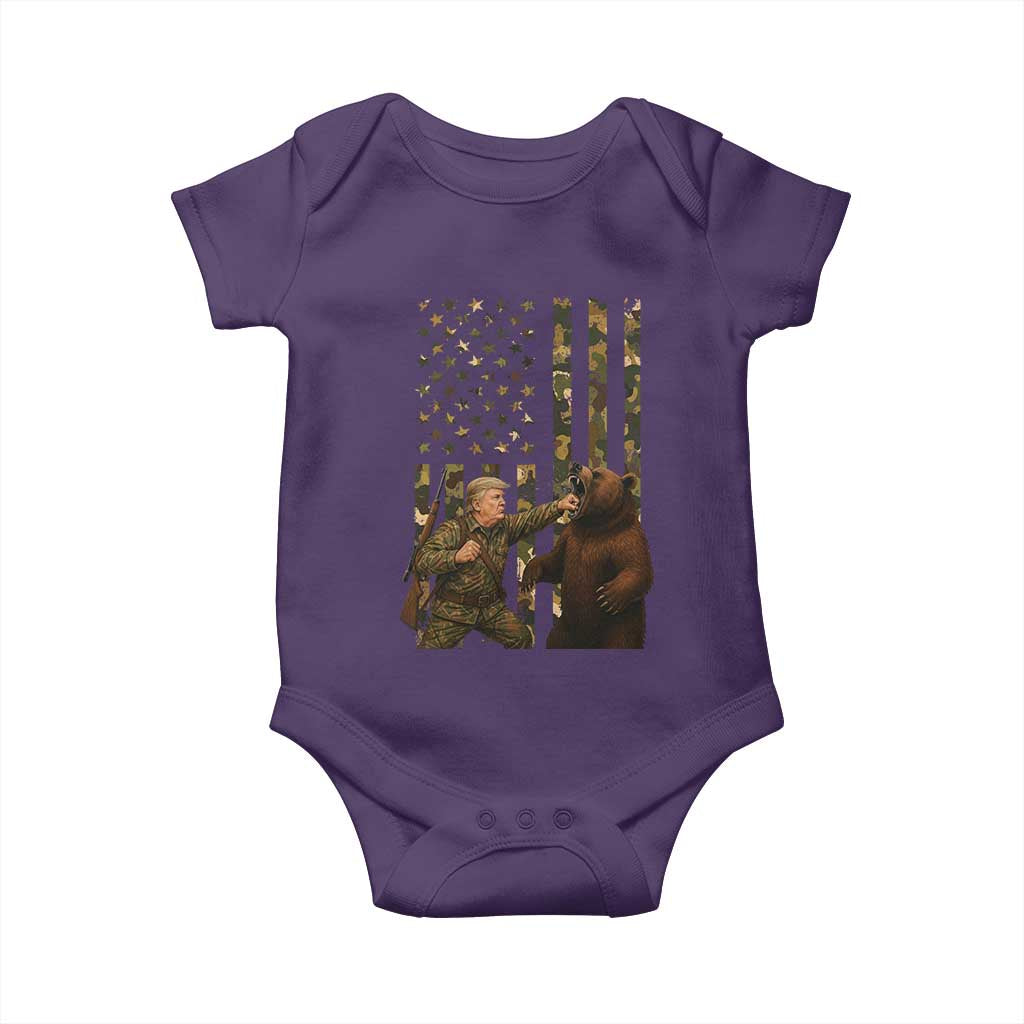 Funny Trump Vs Bear Showdown Baby Onesie American Flag Hunter Gift TS12 Purple Print Your Wear