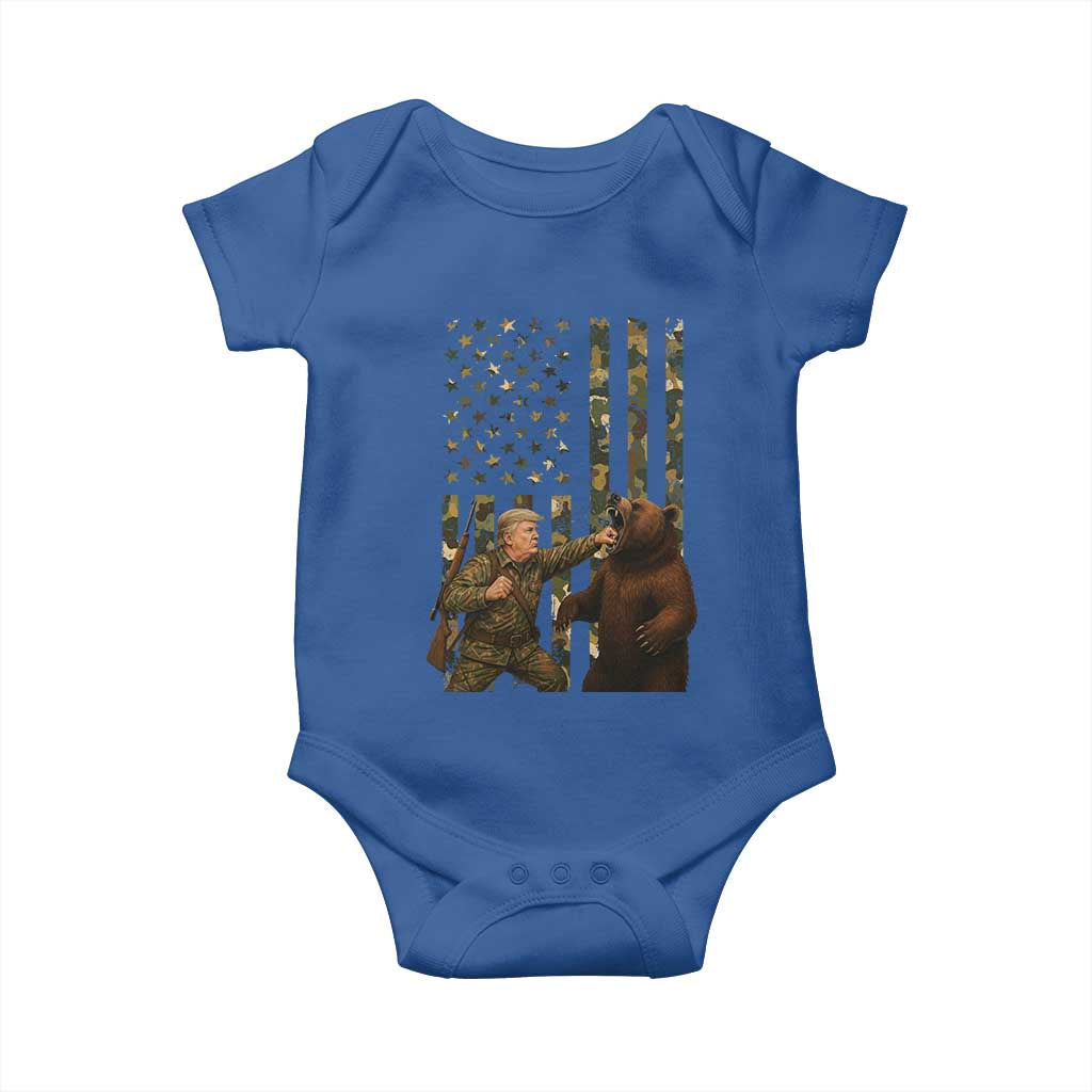Funny Trump Vs Bear Showdown Baby Onesie American Flag Hunter Gift TS12 Royal Blue Print Your Wear