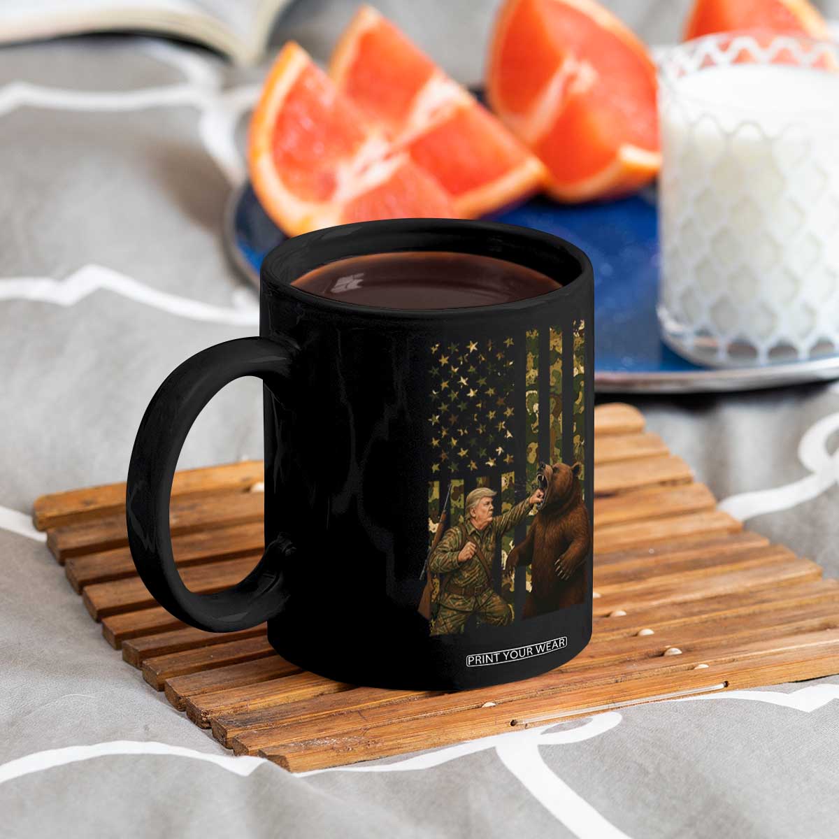 Funny Trump Vs Bear Showdown Coffee Mug American Flag Hunter Gift TS12 Print Your Wear