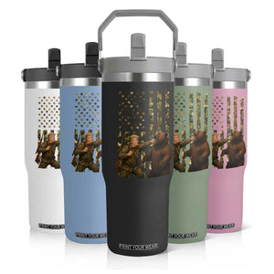 Funny Trump Vs Bear Showdown Flip Straw Tumbler American Flag Hunter Gift TS12 Print Your Wear