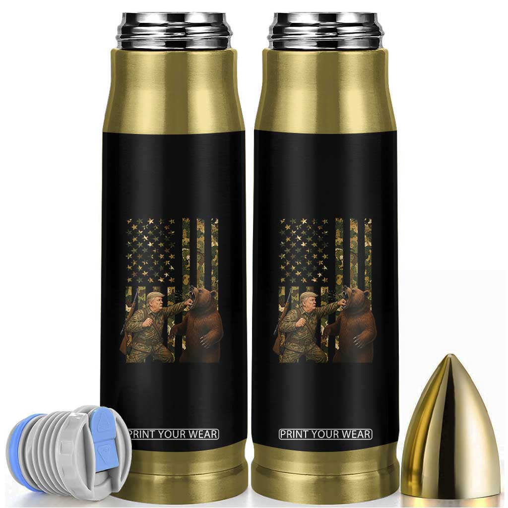 Funny Trump Vs Bear Showdown Bullet Tumbler American Flag Hunter Gift TS12 Black Print Your Wear