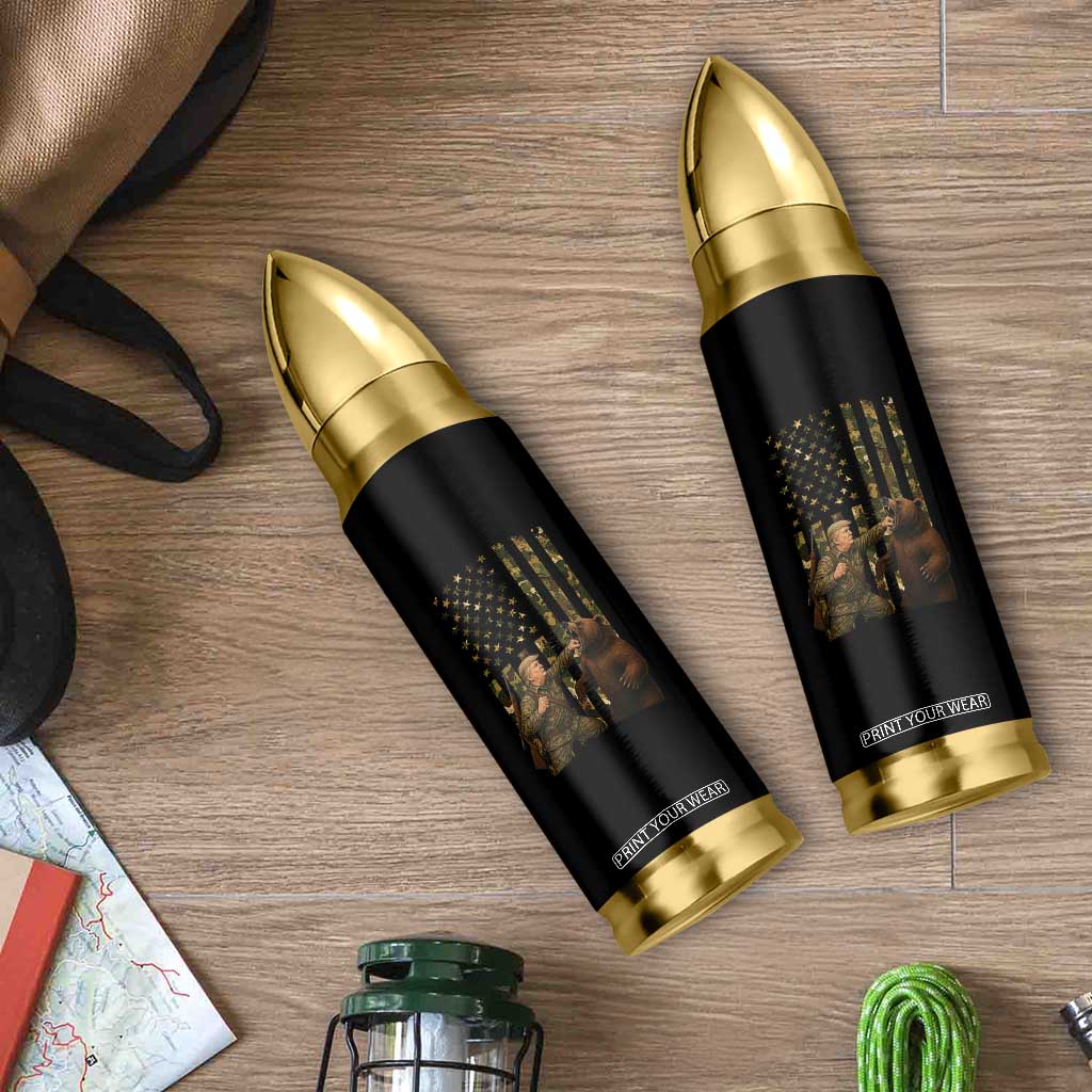 Funny Trump Vs Bear Showdown Bullet Tumbler American Flag Hunter Gift TS12 Print Your Wear