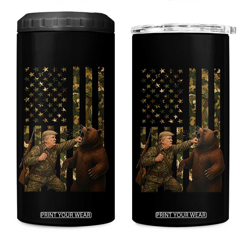 Funny Trump Vs Bear Showdown 4 in 1 Can Cooler Tumbler American Flag Hunter Gift TS12 One Size: 16 oz Black Print Your Wear