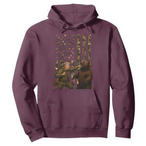 Funny Trump Vs Bear Showdown Hoodie American Flag Hunter Gift TS12 Maroon Print Your Wear