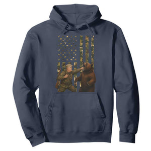 Funny Trump Vs Bear Showdown Hoodie American Flag Hunter Gift TS12 Navy Print Your Wear