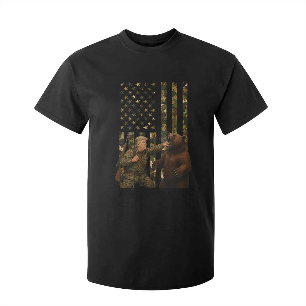 Funny Trump Vs Bear Showdown T Shirt For Kid American Flag Hunter Gift TS12 Black Print Your Wear