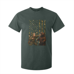 Funny Trump Vs Bear Showdown T Shirt For Kid American Flag Hunter Gift TS12 Dark Forest Green Print Your Wear