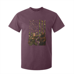 Funny Trump Vs Bear Showdown T Shirt For Kid American Flag Hunter Gift TS12 Maroon Print Your Wear