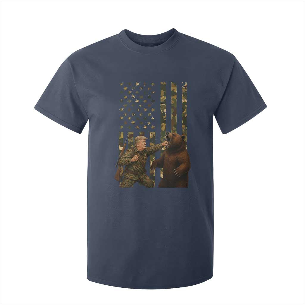 Funny Trump Vs Bear Showdown T Shirt For Kid American Flag Hunter Gift TS12 Navy Print Your Wear