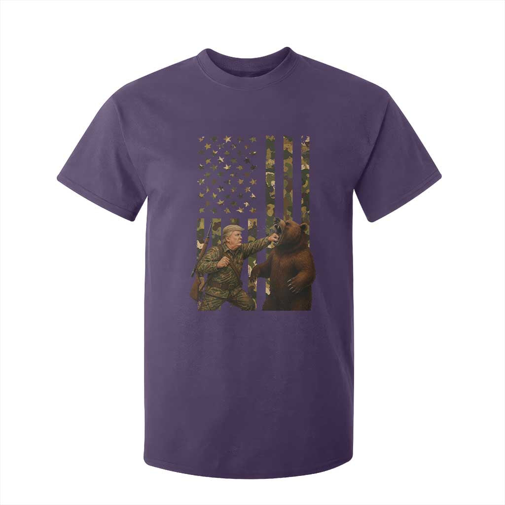 Funny Trump Vs Bear Showdown T Shirt For Kid American Flag Hunter Gift TS12 Purple Print Your Wear