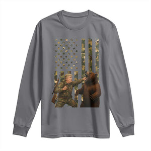 Funny Trump Vs Bear Showdown Long Sleeve Shirt American Flag Hunter Gift TS12 Charcoal Print Your Wear