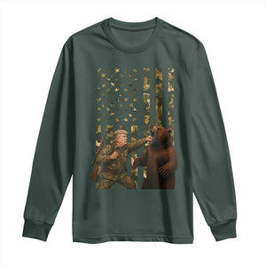 Funny Trump Vs Bear Showdown Long Sleeve Shirt American Flag Hunter Gift TS12 Dark Forest Green Print Your Wear