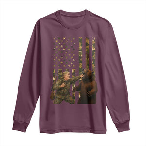 Funny Trump Vs Bear Showdown Long Sleeve Shirt American Flag Hunter Gift TS12 Maroon Print Your Wear