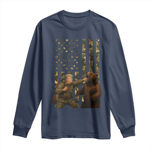 Funny Trump Vs Bear Showdown Long Sleeve Shirt American Flag Hunter Gift TS12 Navy Print Your Wear