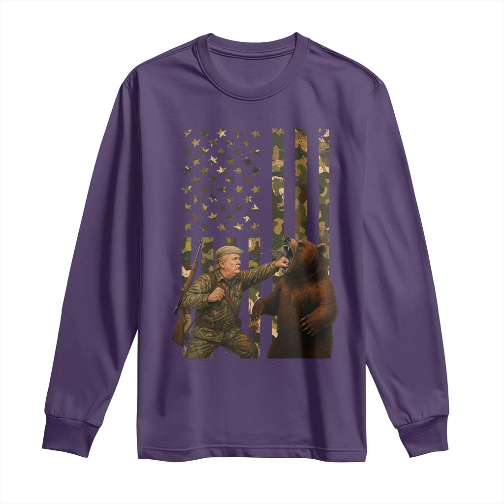 Funny Trump Vs Bear Showdown Long Sleeve Shirt American Flag Hunter Gift TS12 Purple Print Your Wear