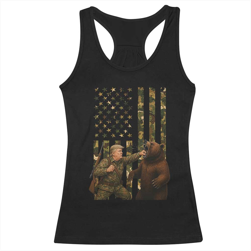 Funny Trump Vs Bear Showdown Racerback Tank Top American Flag Hunter Gift TS12 Black Print Your Wear