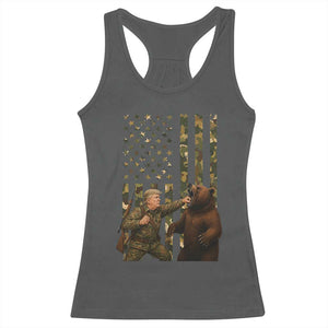 Funny Trump Vs Bear Showdown Racerback Tank Top American Flag Hunter Gift TS12 Dark Heather Print Your Wear