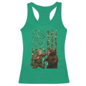 Funny Trump Vs Bear Showdown Racerback Tank Top American Flag Hunter Gift TS12 Irish Green Print Your Wear