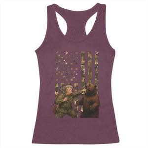 Funny Trump Vs Bear Showdown Racerback Tank Top American Flag Hunter Gift TS12 Maroon Print Your Wear