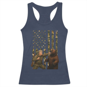 Funny Trump Vs Bear Showdown Racerback Tank Top American Flag Hunter Gift TS12 Navy Print Your Wear