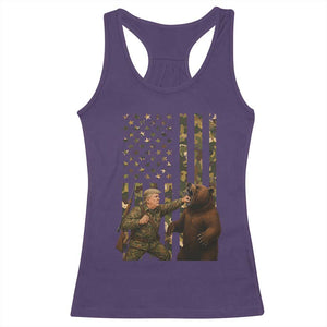 Funny Trump Vs Bear Showdown Racerback Tank Top American Flag Hunter Gift TS12 Purple Print Your Wear