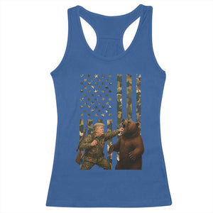 Funny Trump Vs Bear Showdown Racerback Tank Top American Flag Hunter Gift TS12 Royal Blue Print Your Wear