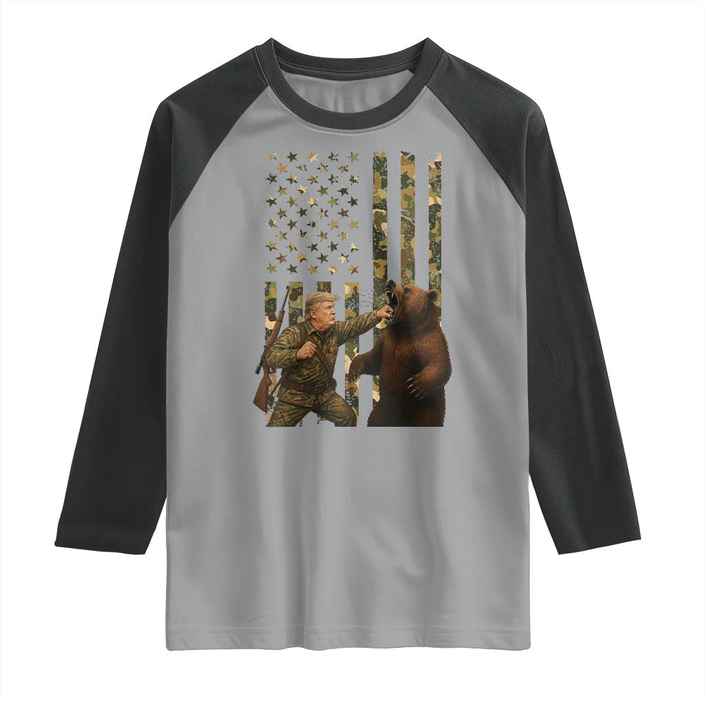 Funny Trump Vs Bear Showdown Raglan Shirt American Flag Hunter Gift TS12 Sport Gray Black Print Your Wear