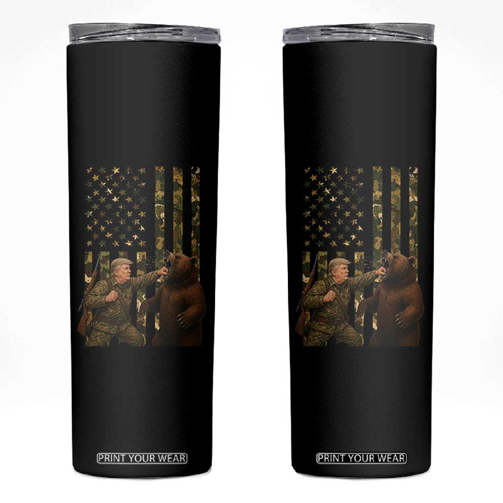 Funny Trump Vs Bear Showdown Skinny Tumbler American Flag Hunter Gift TS12 Black Print Your Wear
