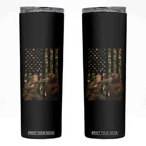 Funny Trump Vs Bear Showdown Skinny Tumbler American Flag Hunter Gift TS12 Black Print Your Wear