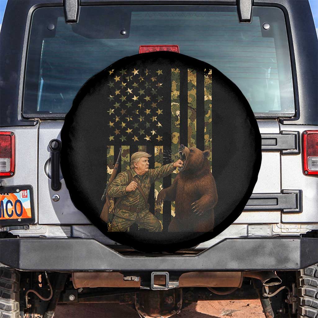 Funny Trump Vs Bear Showdown Spare Tire Cover American Flag Hunter Gift TS12 No hole Black Print Your Wear