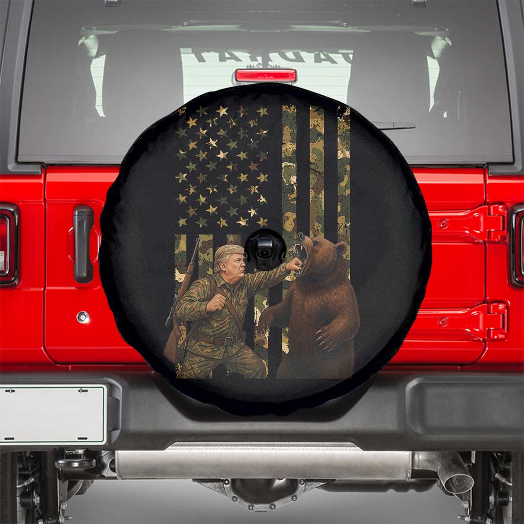 Funny Trump Vs Bear Showdown Spare Tire Cover American Flag Hunter Gift TS12 Black Print Your Wear