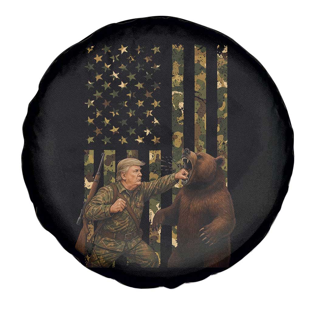 Funny Trump Vs Bear Showdown Spare Tire Cover American Flag Hunter Gift TS12 Print Your Wear