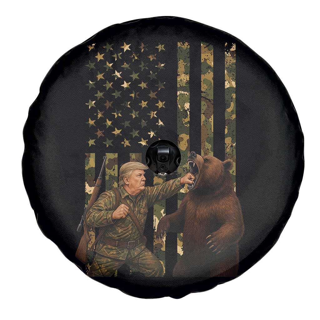 Funny Trump Vs Bear Showdown Spare Tire Cover American Flag Hunter Gift TS12 Print Your Wear