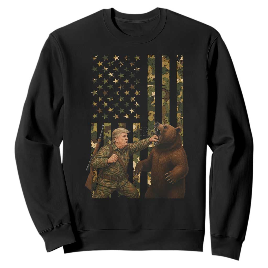 Funny Trump Vs Bear Showdown Sweatshirt American Flag Hunter Gift TS12 Black Print Your Wear