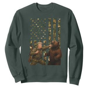 Funny Trump Vs Bear Showdown Sweatshirt American Flag Hunter Gift TS12 Dark Forest Green Print Your Wear