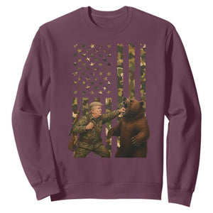 Funny Trump Vs Bear Showdown Sweatshirt American Flag Hunter Gift TS12 Maroon Print Your Wear