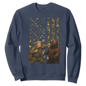 Funny Trump Vs Bear Showdown Sweatshirt American Flag Hunter Gift TS12 Navy Print Your Wear