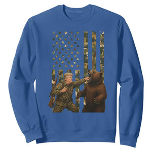 Funny Trump Vs Bear Showdown Sweatshirt American Flag Hunter Gift TS12 Royal Blue Print Your Wear