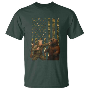 Funny Trump Vs Bear Showdown T Shirt American Flag Hunter Gift TS12 Dark Forest Green Print Your Wear