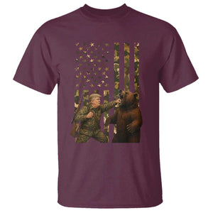 Funny Trump Vs Bear Showdown T Shirt American Flag Hunter Gift TS12 Maroon Print Your Wear