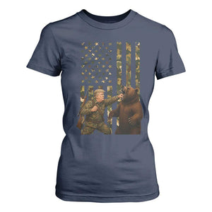 Funny Trump Vs Bear Showdown T Shirt For Women American Flag Hunter Gift TS12 Navy Print Your Wear