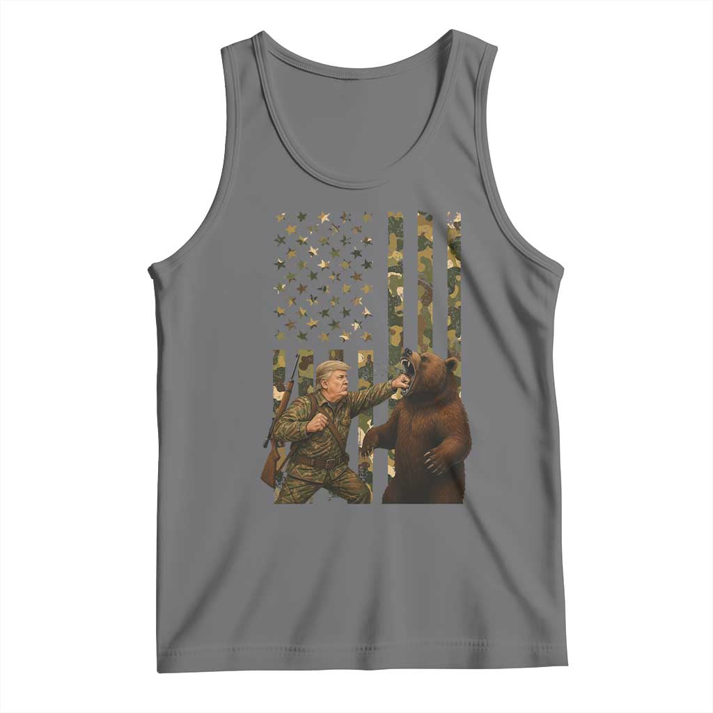 Funny Trump Vs Bear Showdown Tank Top American Flag Hunter Gift TS12 Black Heather Print Your Wear