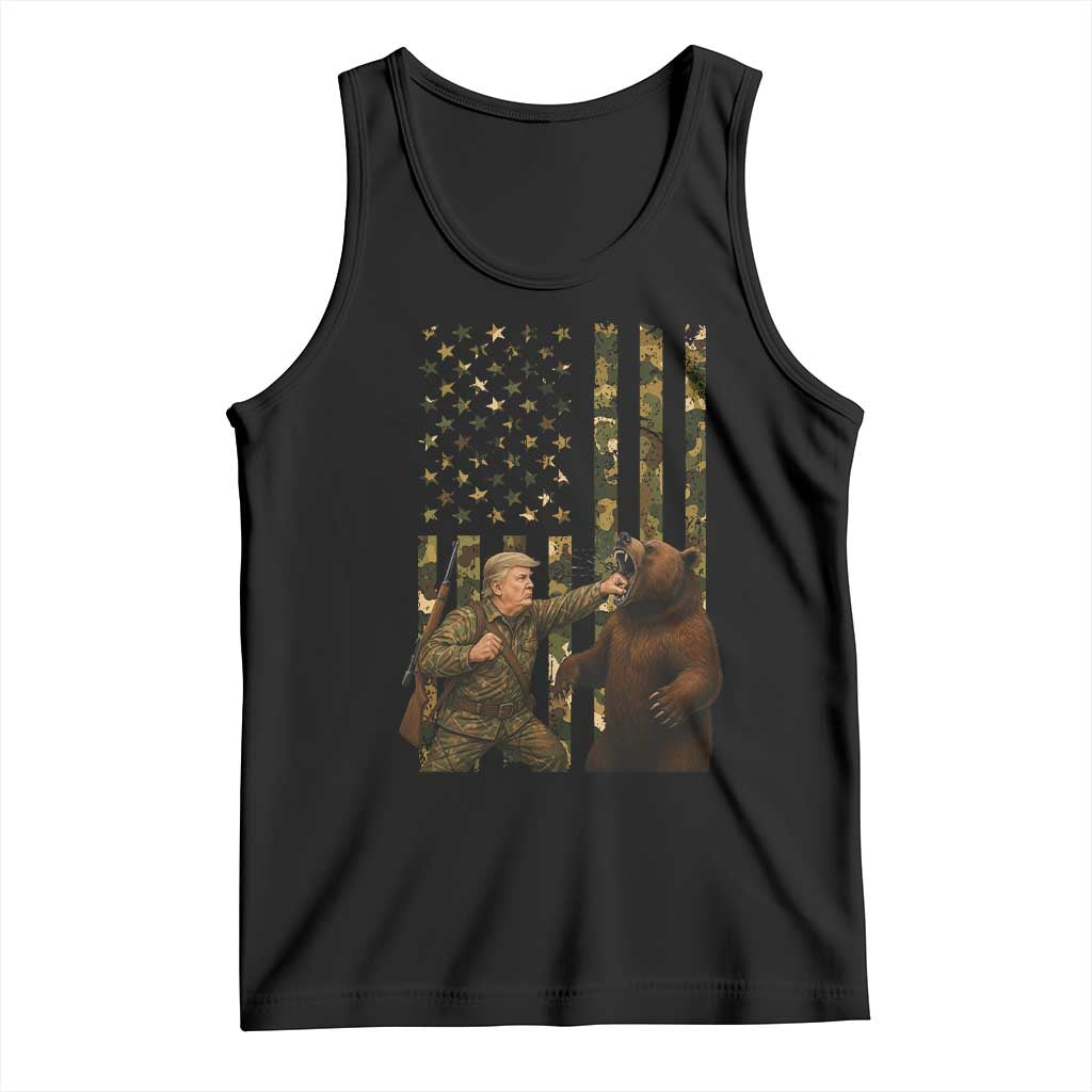 Funny Trump Vs Bear Showdown Tank Top American Flag Hunter Gift TS12 Black Print Your Wear