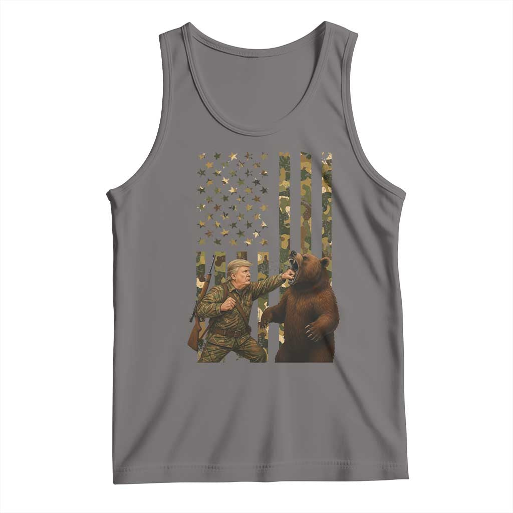 Funny Trump Vs Bear Showdown Tank Top American Flag Hunter Gift TS12 Deep Heather Print Your Wear